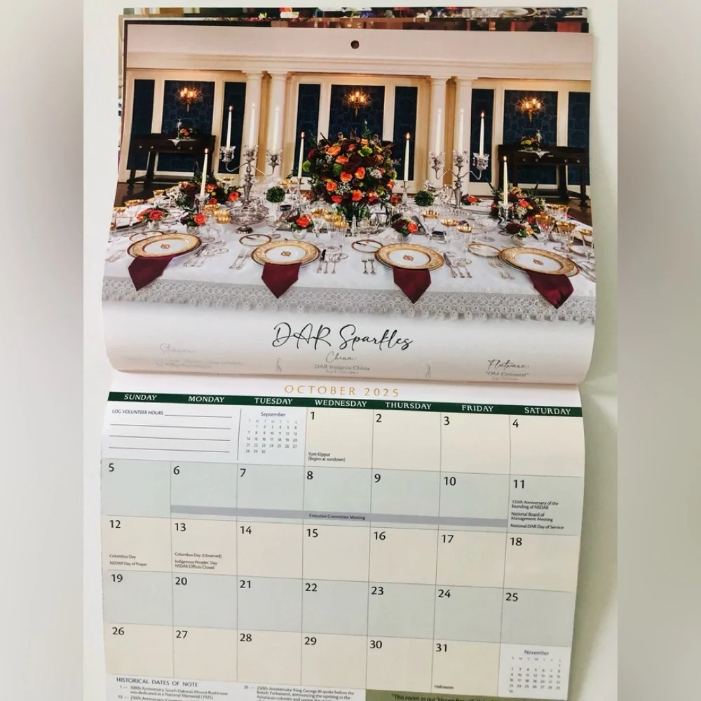 DAR Daughters of the American revolution 2025 Calendar NEW Collectible Tables